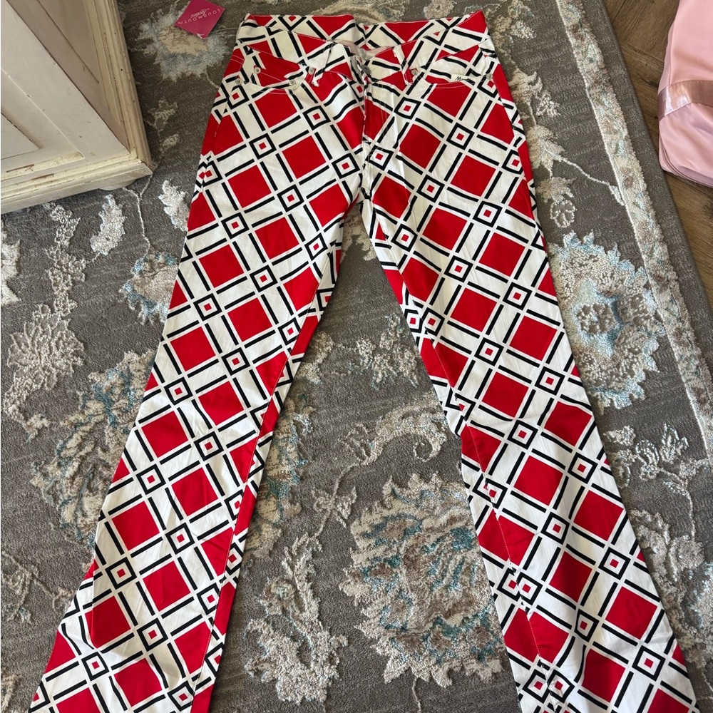 Loud Mouth Ladies ~ Red and White Geometric Patterned Pants